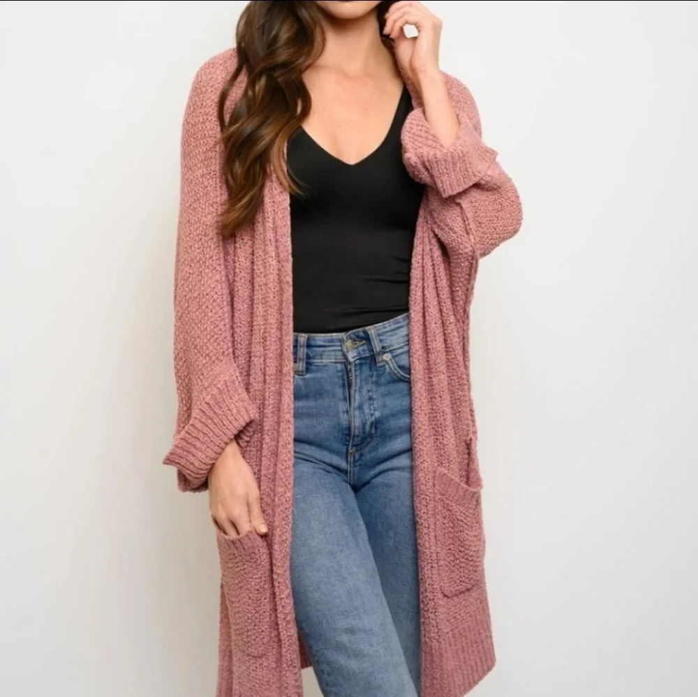 Lightweight pink knit sweatercardigan - Picture 1 of 5